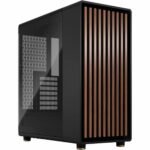 Fractal Design North Charcoal Black Tempered Glass Dark - Genuine Walnut Wood Front - Glass Side Panel - Two 140mm Aspect PWM Fans Included - Type C USB - ATX Airflow Mid Tower PC Gaming Case