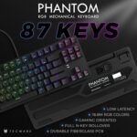TECWARE Phantom 87 Key RGB Mechanical Gaming Keyboard | Outemu Red Switch | 16.8M Color LED Lighting | 18 Pre-Set | Low Latency | N-Key Rollover | Software Customizable Keys | Wired USB Connection - Image 8