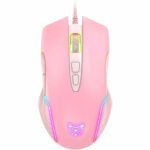 RGB Gaming Mouse Wired, USB Optical Computer Mice with RGB Backlit, 6 Adjustable DPI Up to 6400, Ergonomic Gamer Laptop PC Mouse with 7 Programmable Buttons for Windows Vista Linux (Pink)