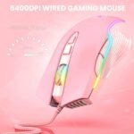 RGB Gaming Mouse Wired, USB Optical Computer Mice with RGB Backlit, 6 Adjustable DPI Up to 6400, Ergonomic Gamer Laptop PC Mouse with 7 Programmable Buttons for Windows Vista Linux (Pink) - Image 4