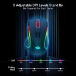 Redragon M612 PRO RGB Gaming Mouse, 8000 DPI Wired/Wireless Optical Mouse with 9 Programmable Buttons & 7 Backlit Modes, BT & 2.4G Wireless, Software Supports DIY Keybinds Rapid Fire Button - Image 3
