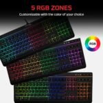 HyperX Alloy Core RGB – Membrane Gaming Keyboard, Comfortable Quiet Silent Keys with RGB LED Lighting Effects, Spill Resistant, Dedicated Media Keys, Compatible with Windows 10/8.1/8/7 – Black - Image 3