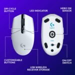 Logitech G305 Lightspeed Wireless Gaming Mouse, Hero Sensor, 12,000 DPI, Lightweight, 6 Programmable Buttons, 250h Battery, On-Board Memory, Compatible with PC, Mac - White - Image 3
